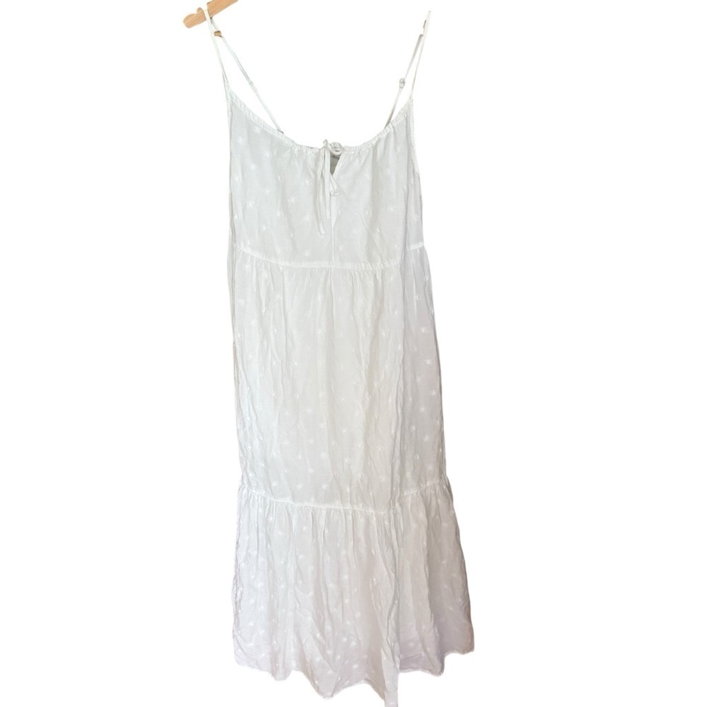 Old Navy White Cottagecore Swiss Dot Tiered Maxi Dress Tie Front Boho S - Picture 5 of 10